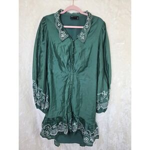 ASOS DESIGN‎ Curve Green Embroidered Open Back Mini Dress Forest Green